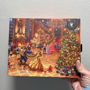 Thomas Kinkade Festive Disney 1000 Puzzle with Gold and Red